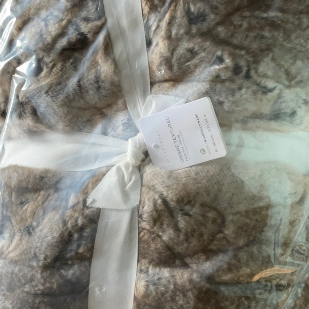 Pottery Barn Faux Fur textured throw blanket NEW, unopened condition